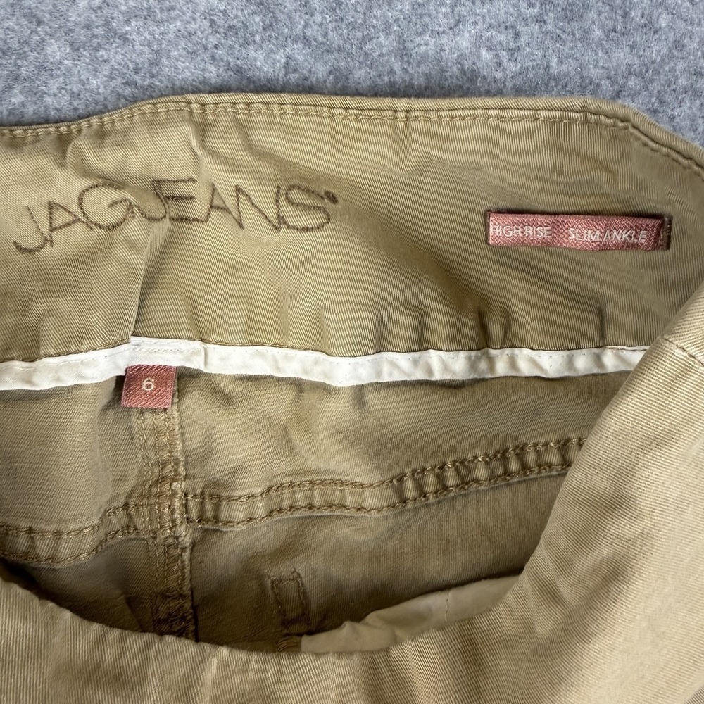 Jag Jeans Womens 6 High Rise Slim Ankle Pants Tan Mustard Pull On Stretch Mid - Picture 2 of 5